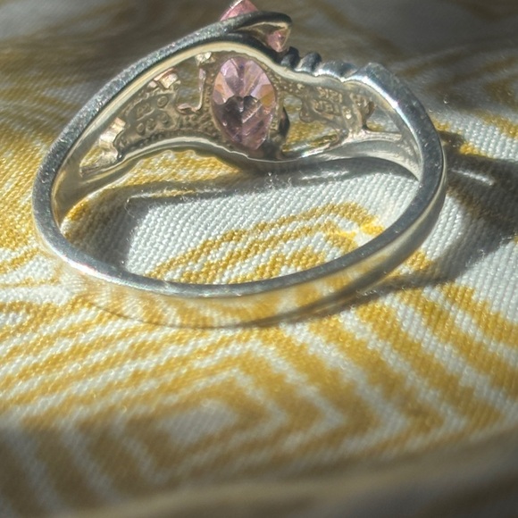 Black Hills Gold Elegant Silver Ring with Pink Tourmaline Stone and Leaf Accents - Picture 4 of 8